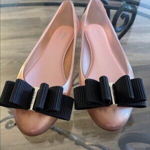 New_Melissa+Jason Wu jelly flats pink/black bow Cushioned insole